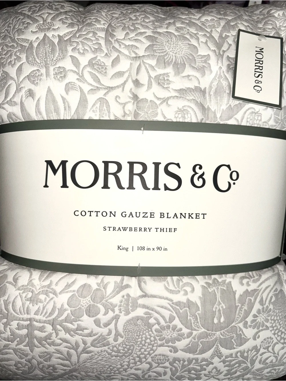Morris & Co Jacquard Gray Strawberry Thief KING Blanket Faux Fur Reverse Luxury
